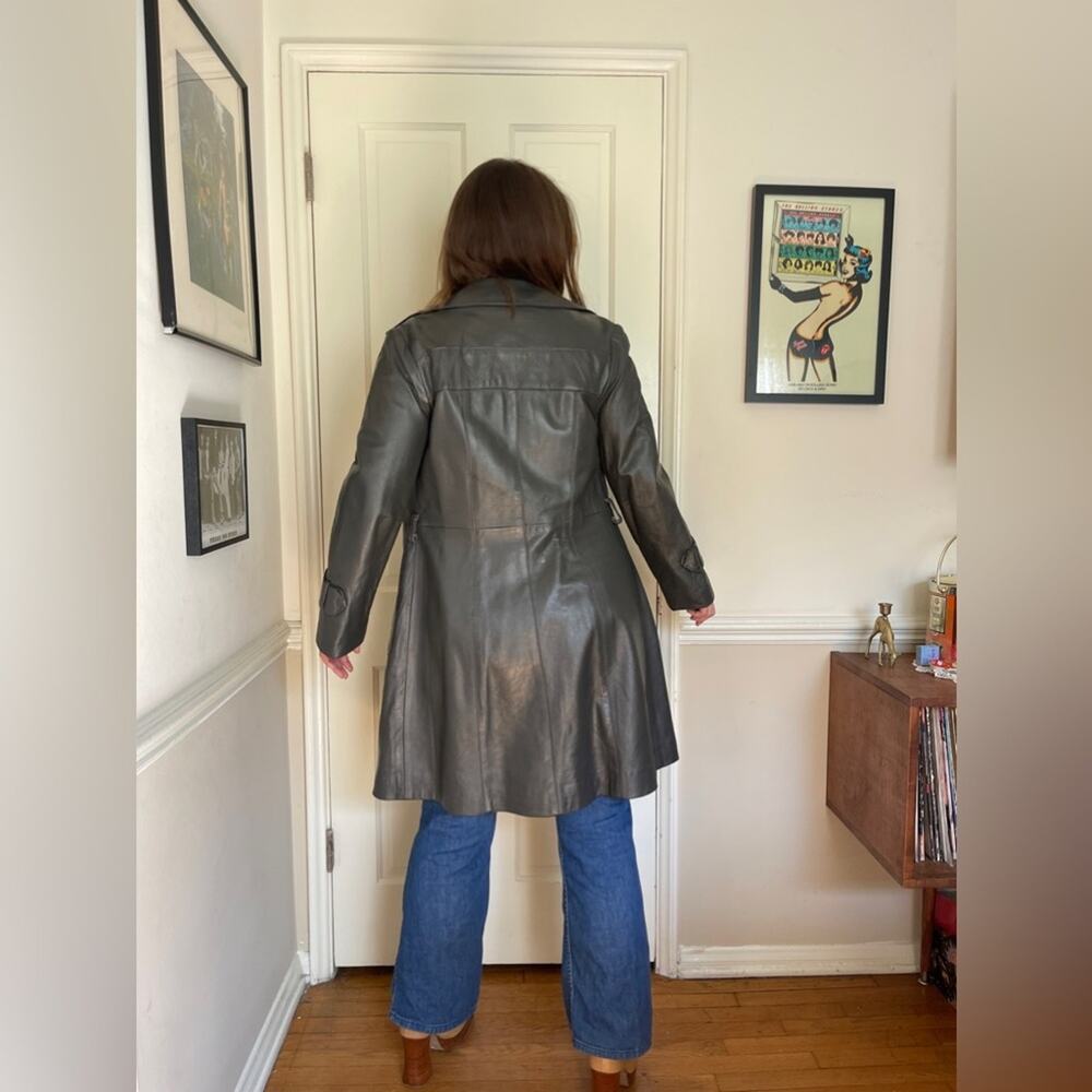 70s Vintage 24K Dani Di Modes Grey Leather Trench Coat - Picture 3 of 12